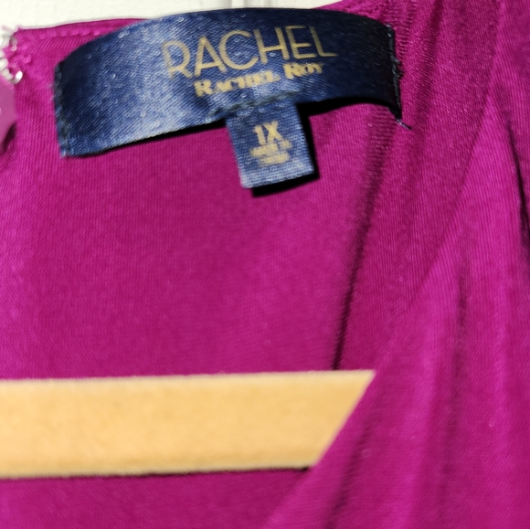 Never worn, figure flattering Rachel Roy vibrant magenta midi dress w draping. - Picture 2 of 5